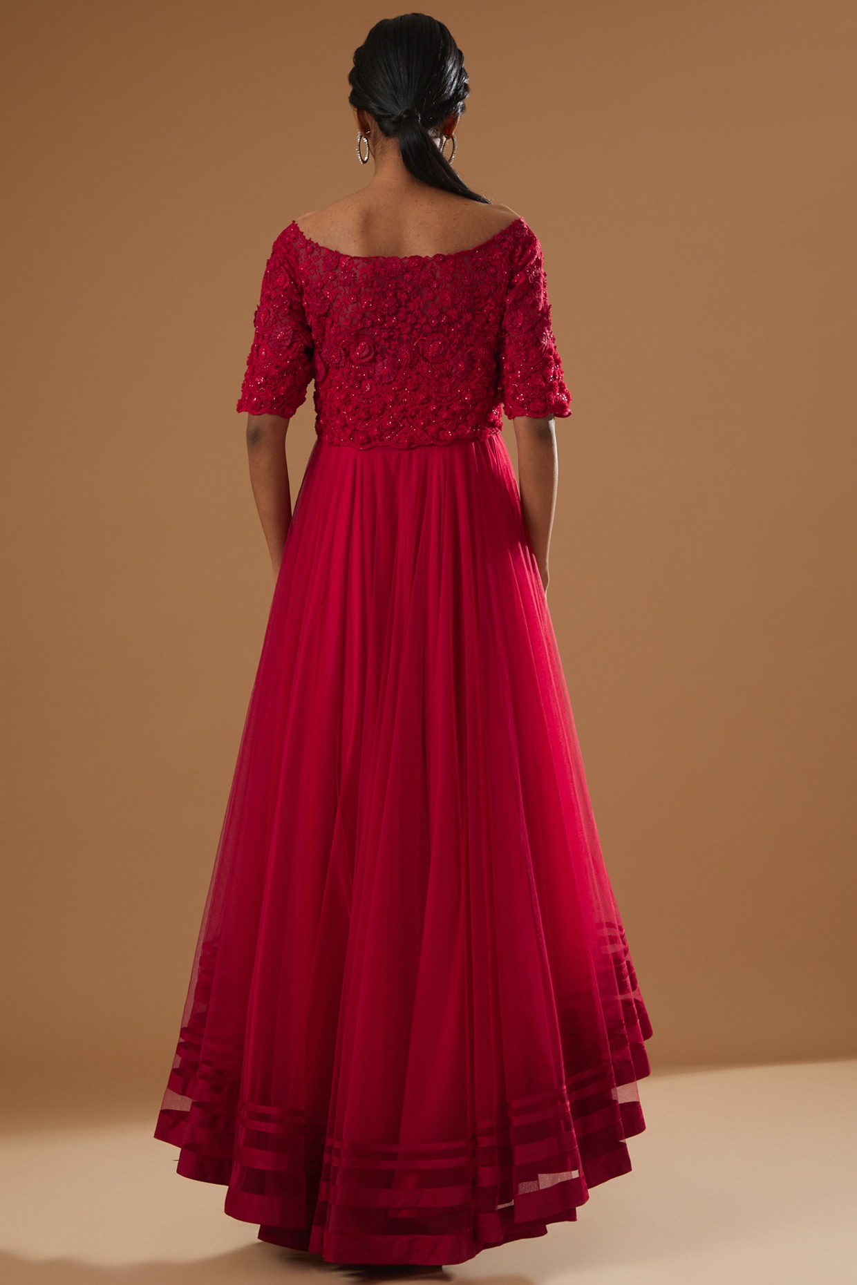 Red,black Silk Gown Dress - GW0139